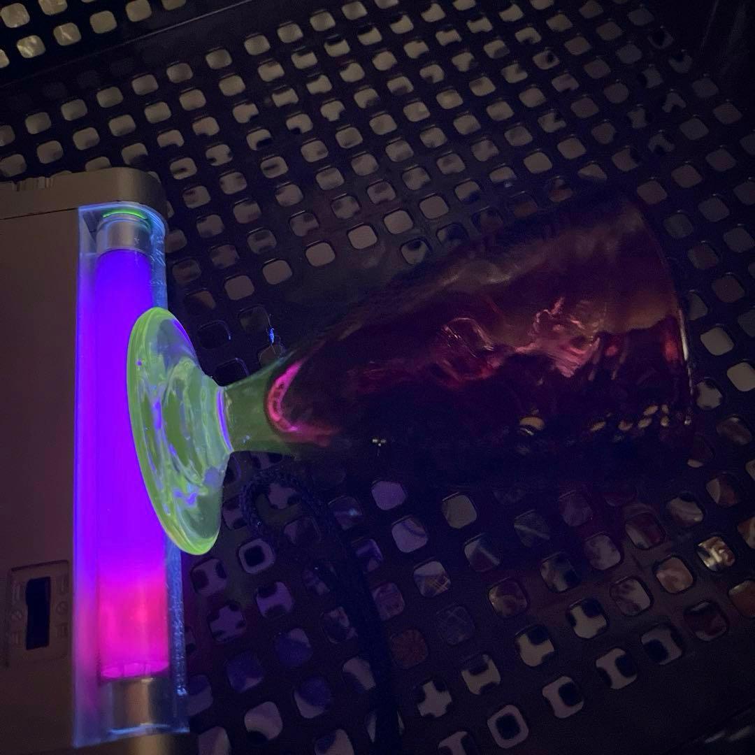 骨董 時代 希少金赤ガラス モールガラス調 流線型 アイスコップ ウラン