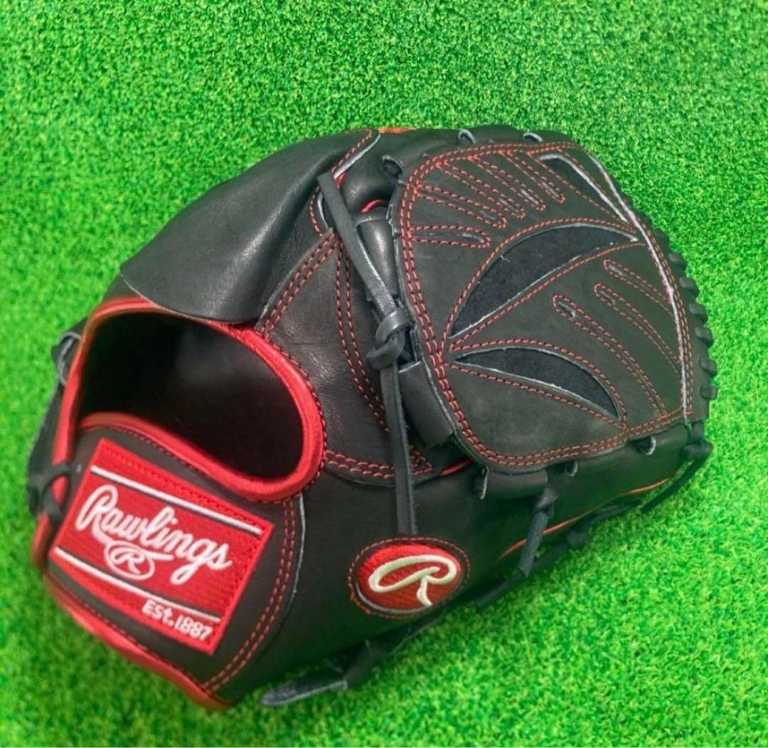 ローリングス 軟式グローブ ピッチャー 投手用 HOH METALLIC 黒 赤