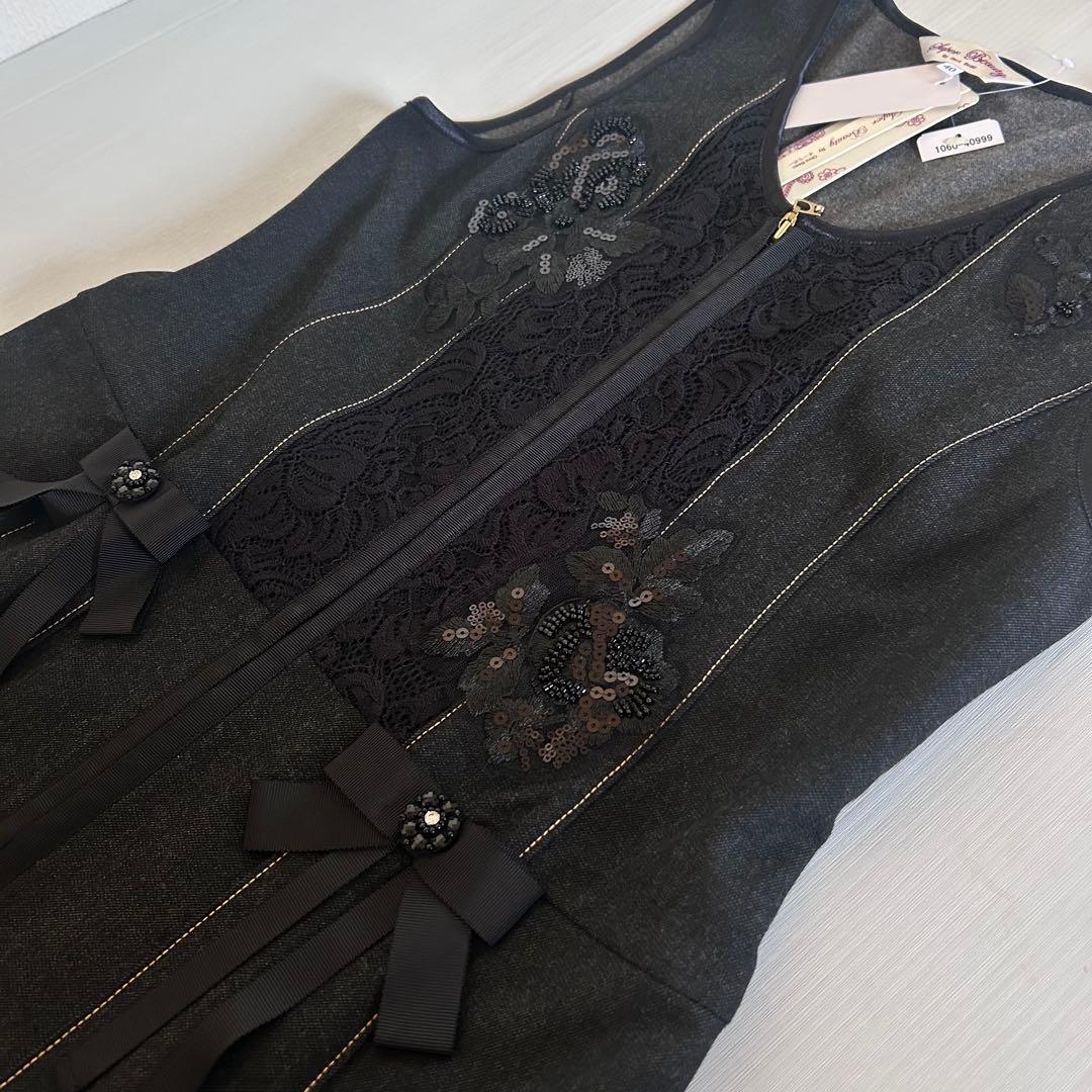 新品　Super Beauty ワンピース　黒　リボン