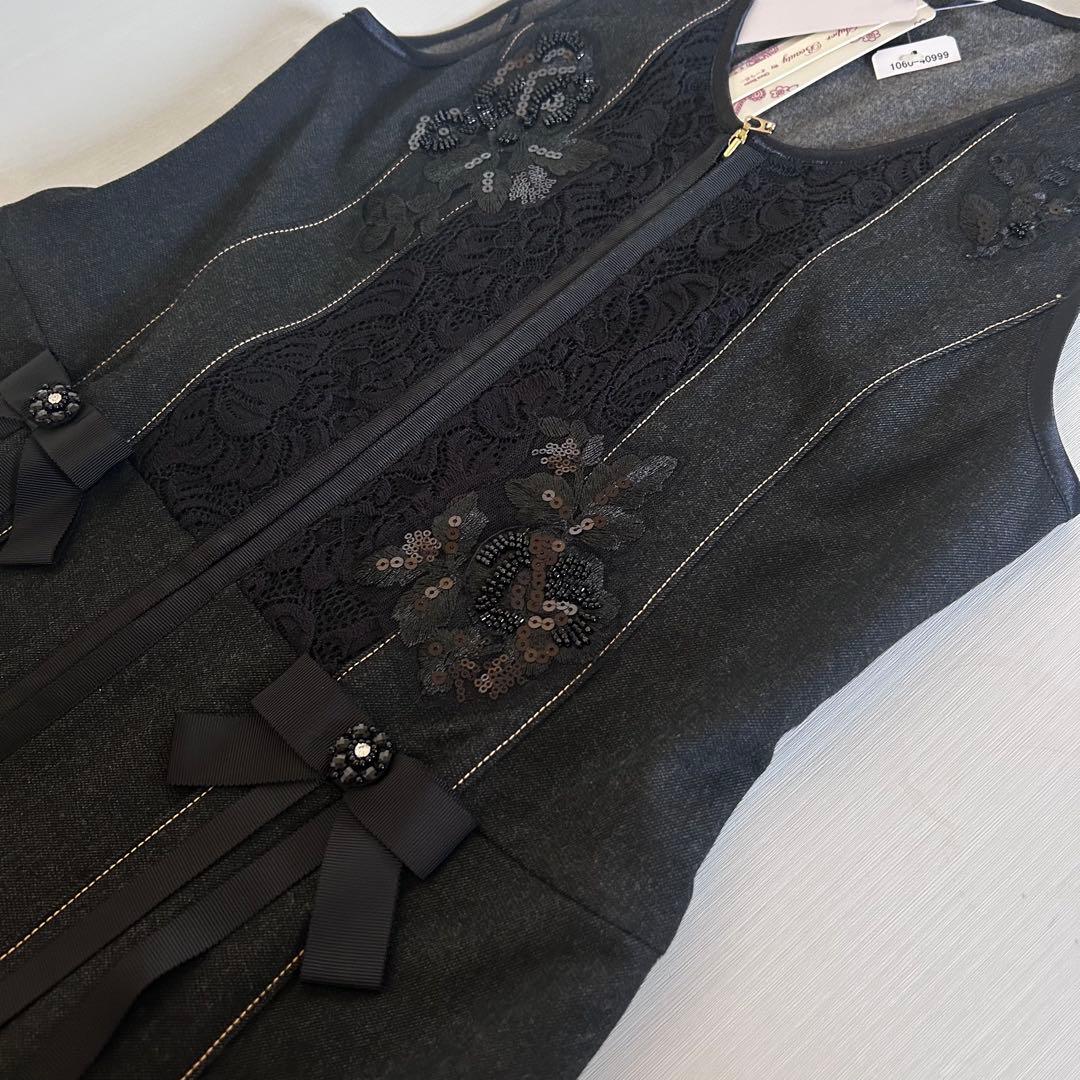 新品　Super Beauty ワンピース　黒　リボン