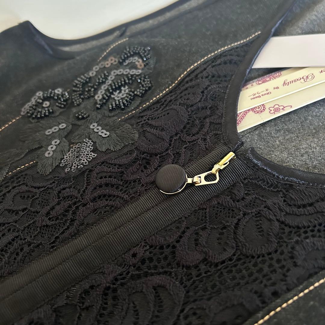 新品　Super Beauty ワンピース　黒　リボン