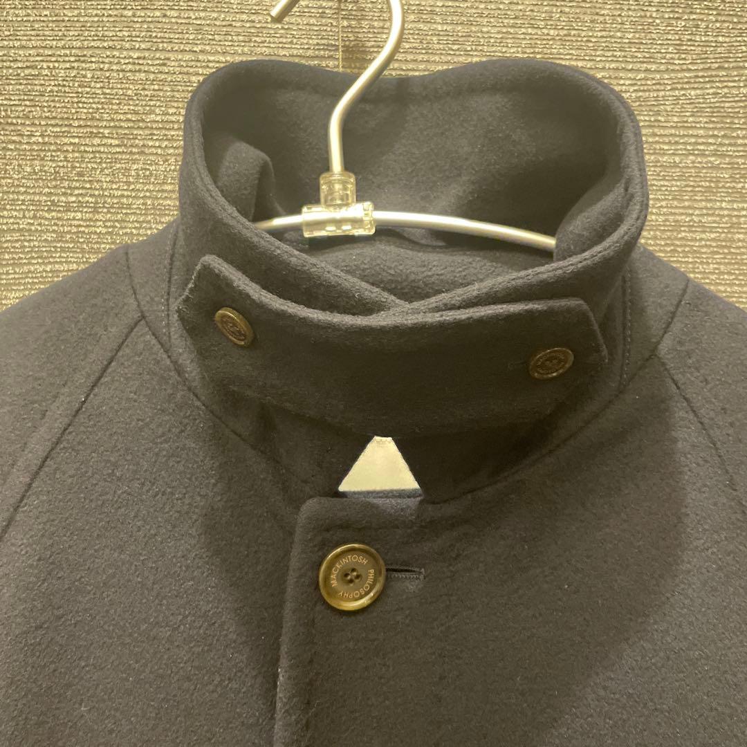 Macintosh ネイビー ウールステンカラーコート ウエストベルト付き