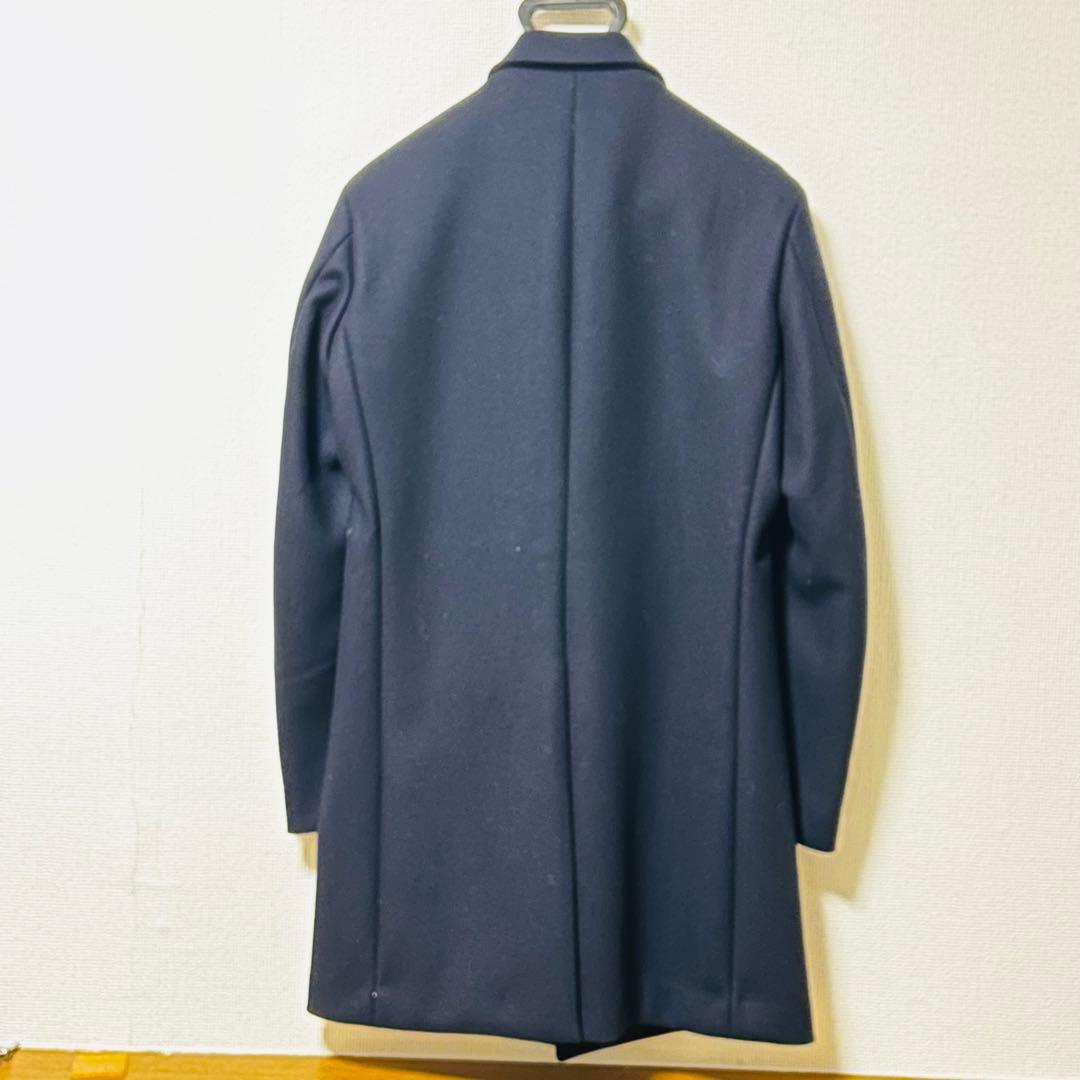 美品　エディフィス　ネイビー　ウール　チェスターコート　ブルー　メンズ　L