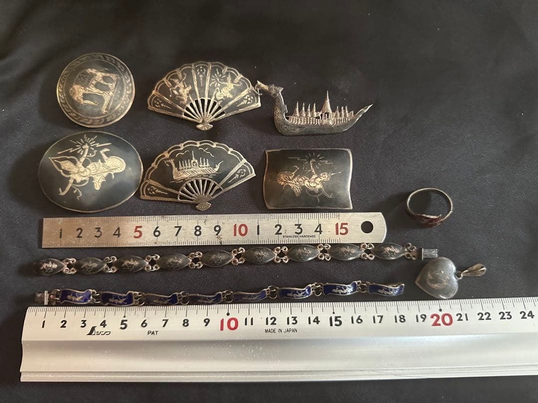 Siam Sterling アンティークアクセサリー10点セット/タイ骨董/銀
