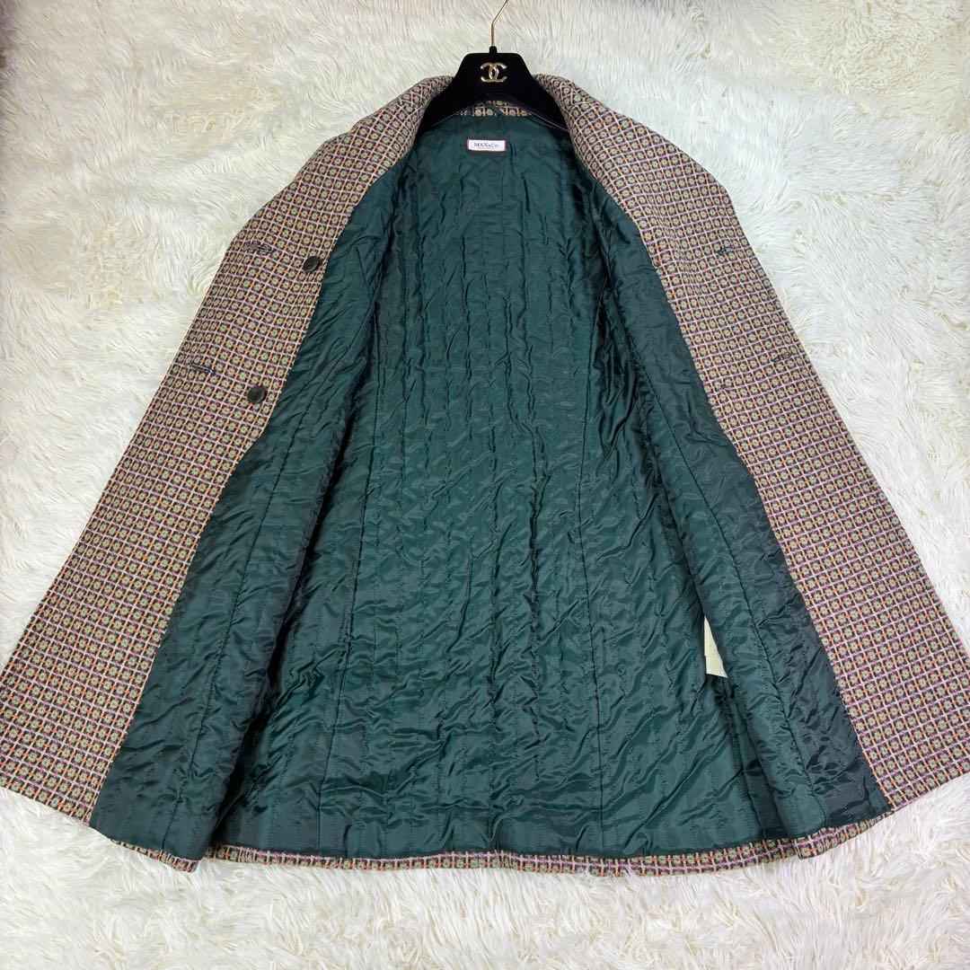 MAX&Co モヘア混 ツイード ダブル ロングコート キルティング グリーン系