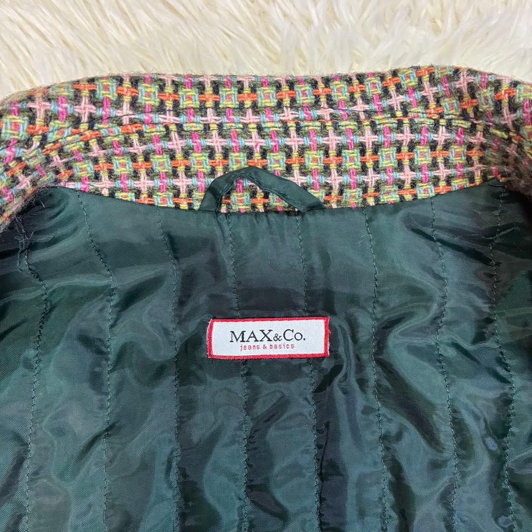 MAX&Co モヘア混 ツイード ダブル ロングコート キルティング グリーン系