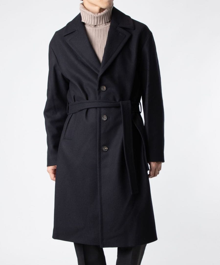 美品 HEVO OSTUNI ベルテッドコート オストゥーニ ネイビー 44