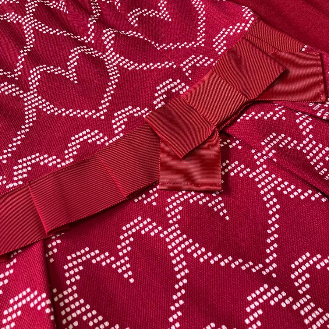 【美品】ハートモチーフニットワンピース　ニット　ウール　38 レッド