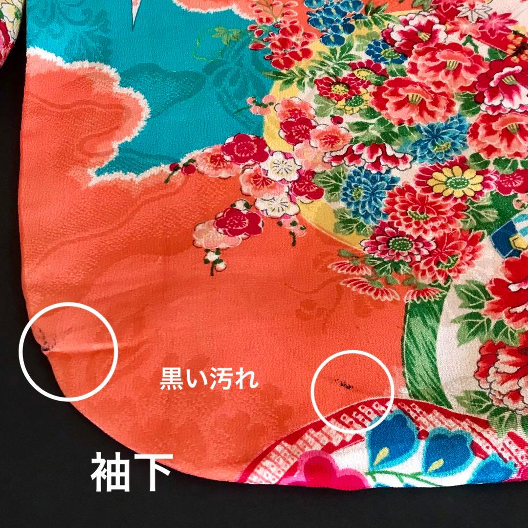 正絹 アンティーク着物 女の子 七五三 ◇花丸 折鶴 古典柄