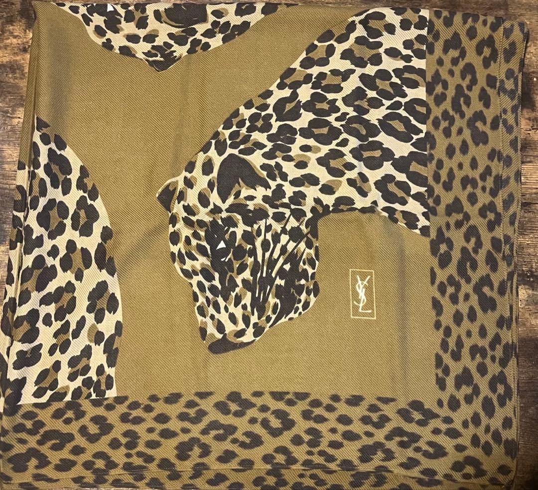 イヴサンローラン ストール 大判 レオパード 豹 ウール