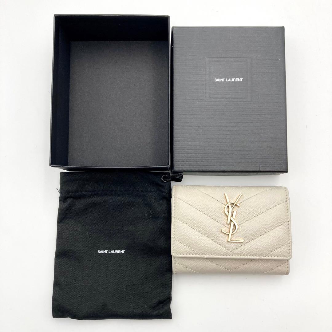 しきぶ✨ サンローラン 6連キーケース キャビアスキン 白系 YSL ロゴ