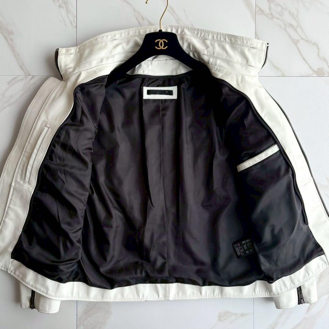 人気◆リューグーレザーズ シングル ライダース レザー ジャケット 白 Lサイズ