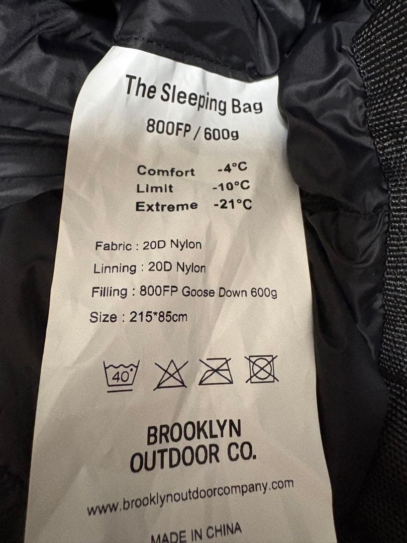 ブルックリンアウトドアカンパニー　シュラフ　800FP 600g