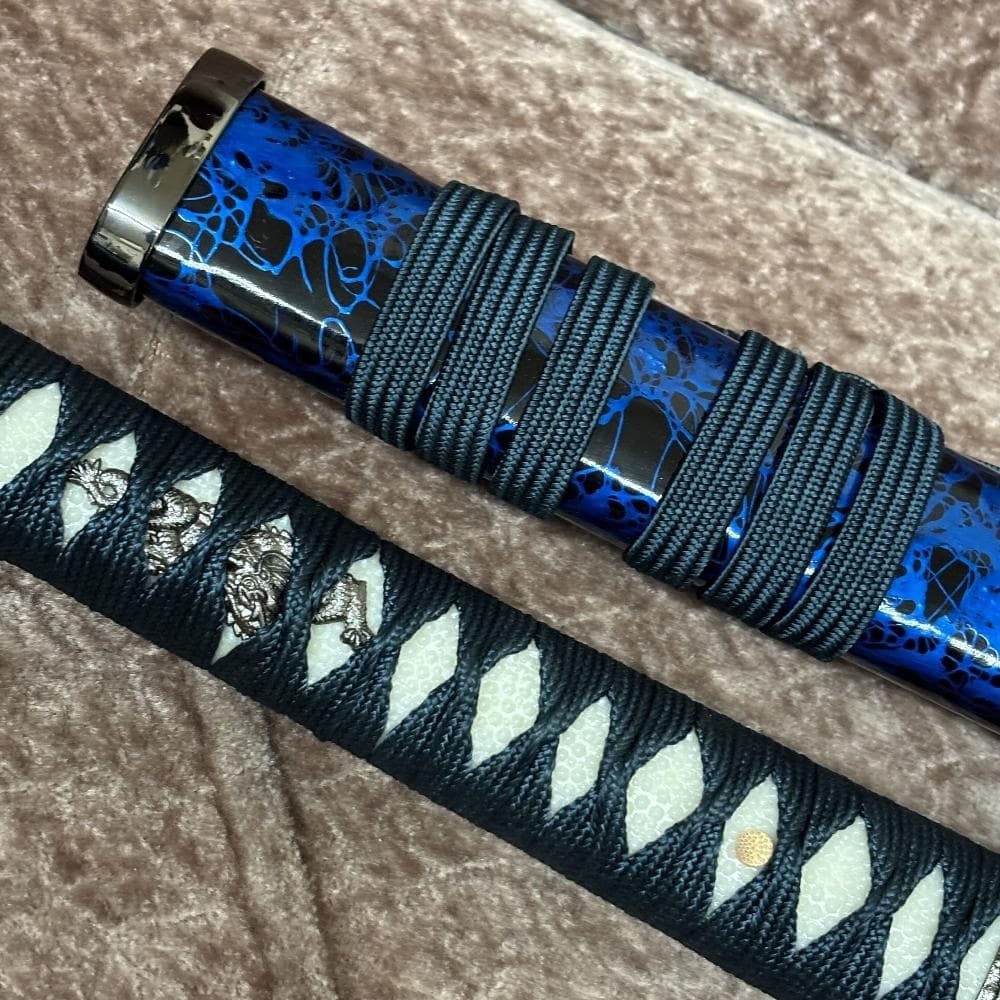 【重厚／美麗】模造刀 大刀 木製鞘 漆黒×流転青 観賞用 コスプレ 撮影用