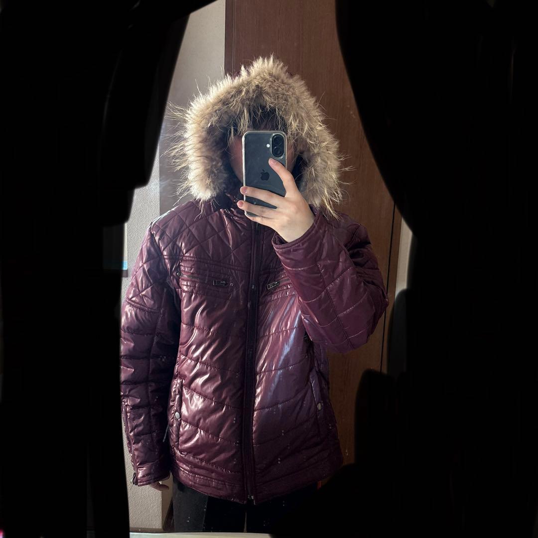 ファー付き　ダウン　ベスト　Y2K グランジ　お兄系　赤