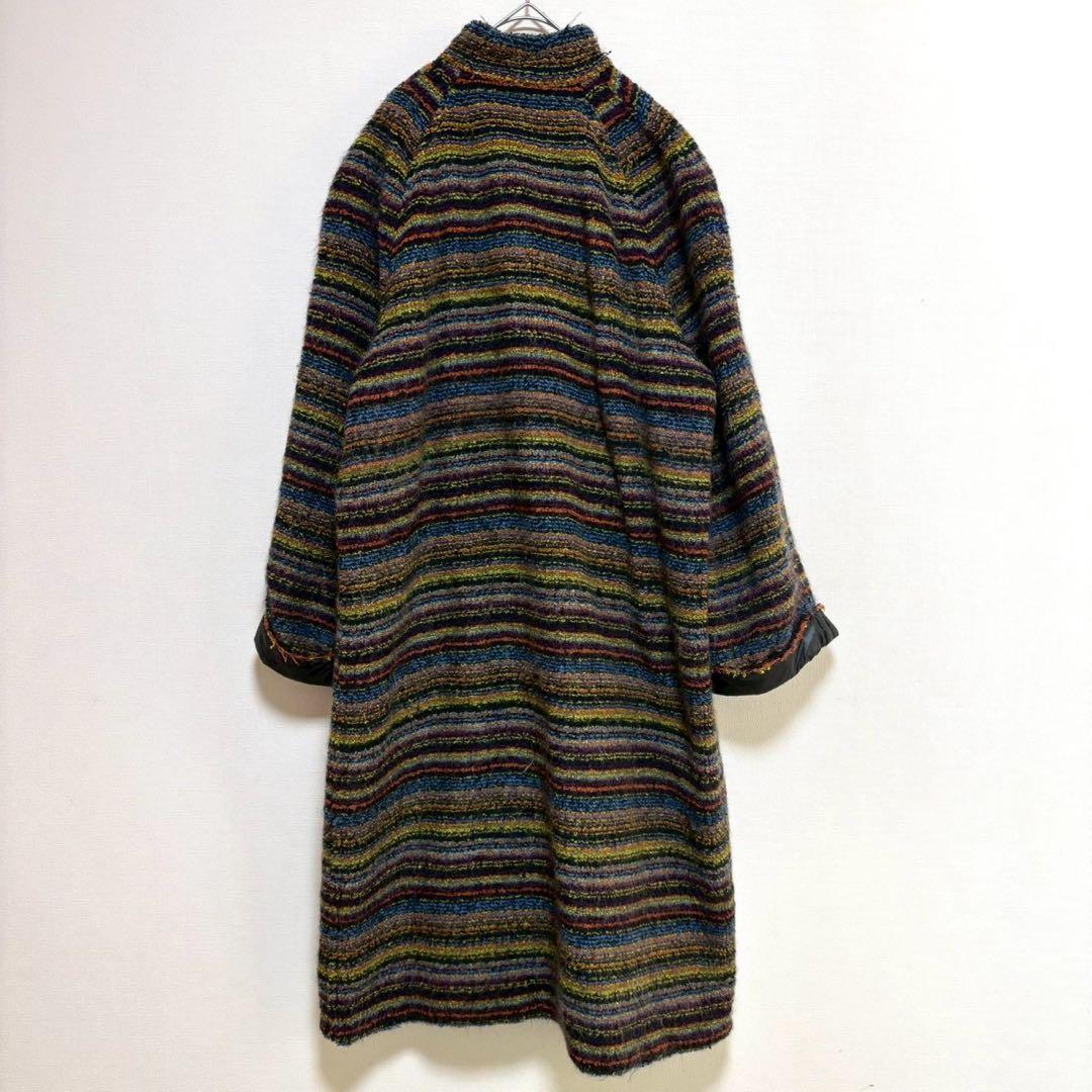 MISSONI ロングコート 緑マルチカラーボーダー 緑 アウター 長袖 防寒