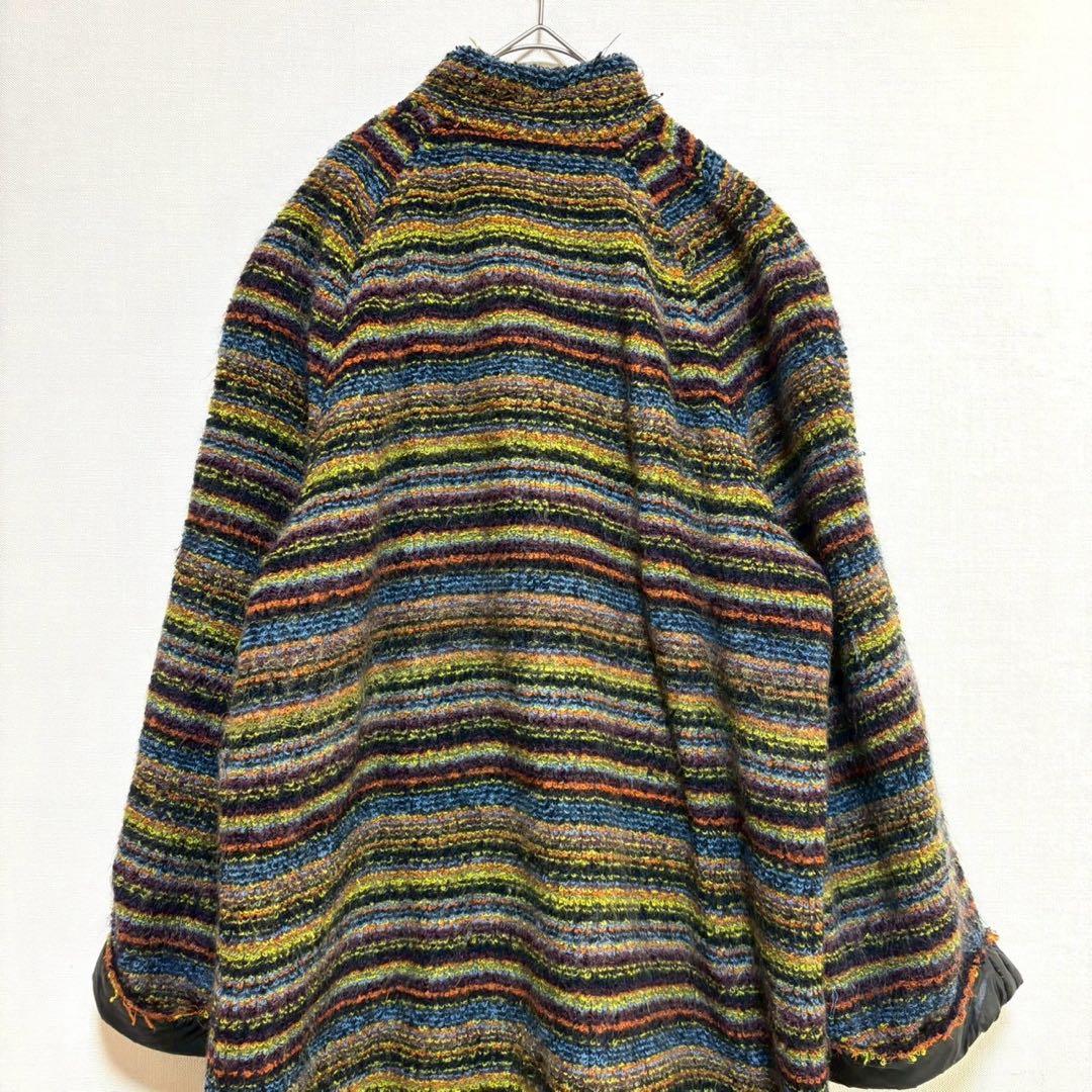 MISSONI ロングコート 緑マルチカラーボーダー 緑 アウター 長袖 防寒