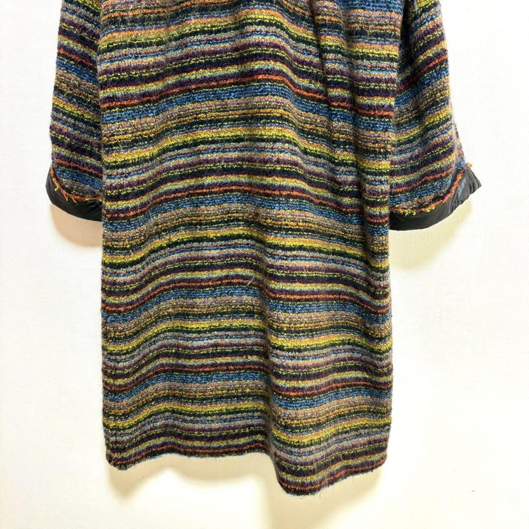 MISSONI ロングコート 緑マルチカラーボーダー 緑 アウター 長袖 防寒
