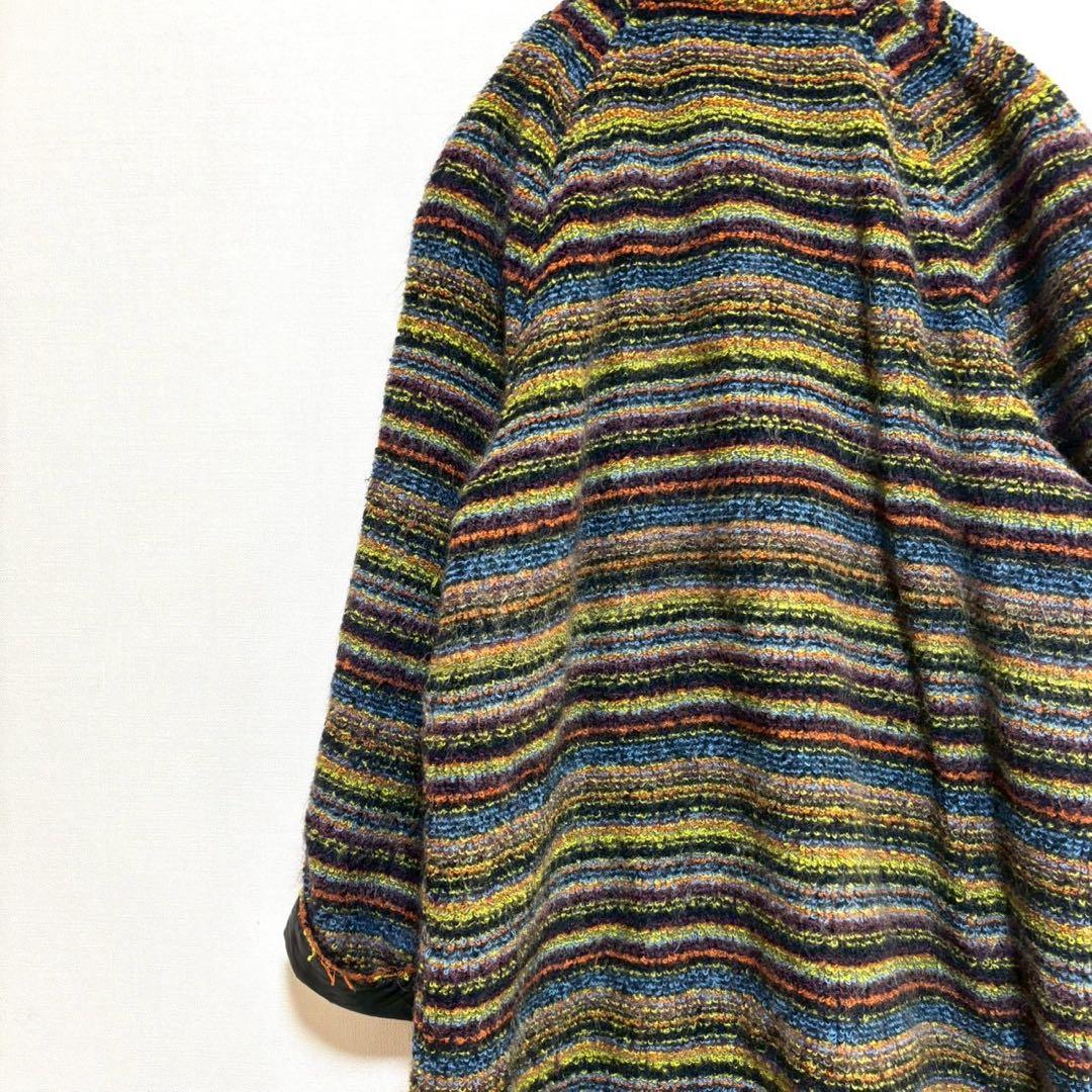 MISSONI ロングコート 緑マルチカラーボーダー 緑 アウター 長袖 防寒