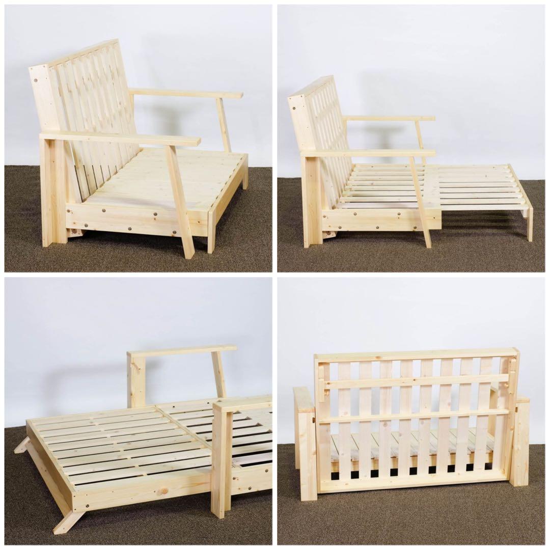 F 新品 北欧パイン ソファベッド フレーム 伸長 セミダブル すのこベッド