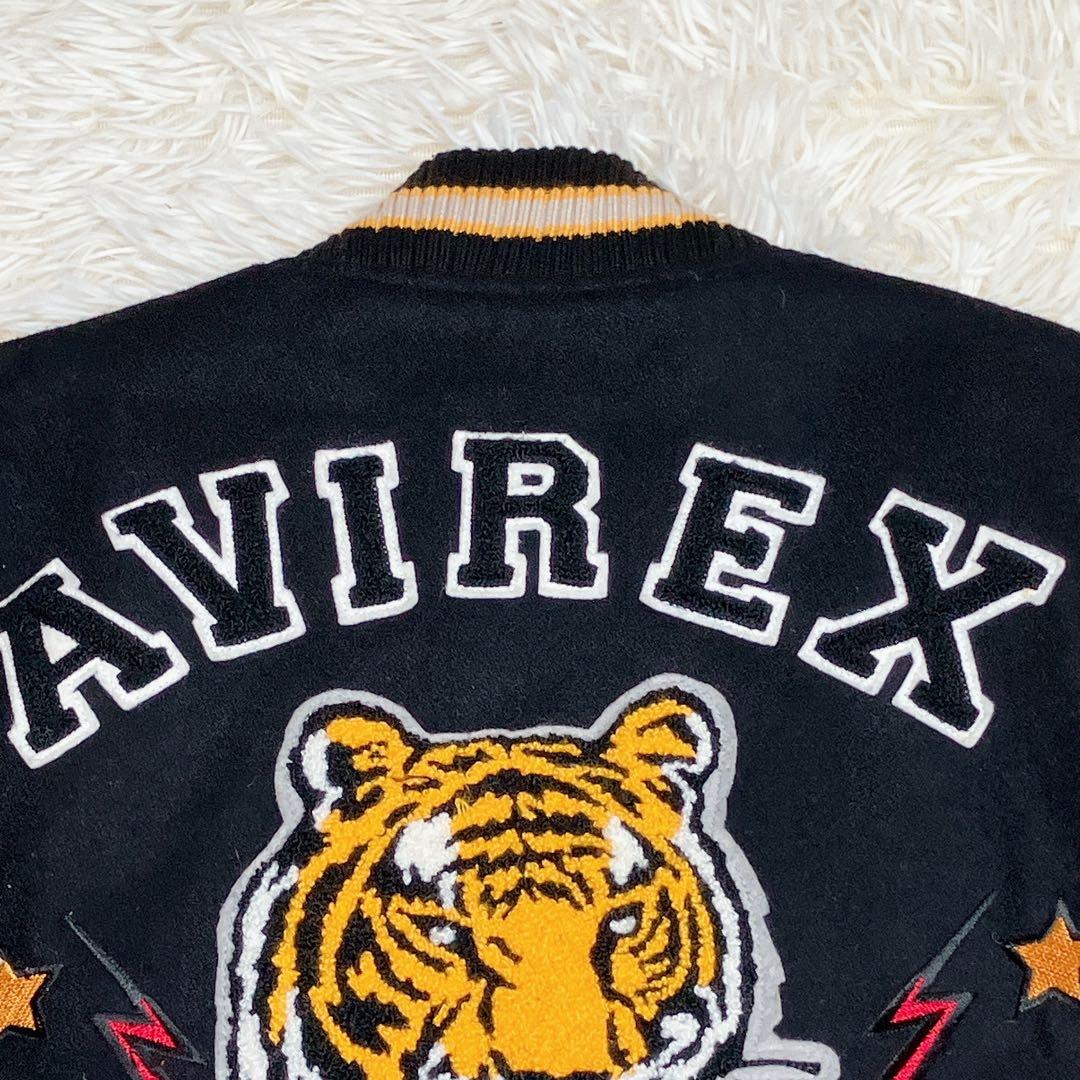 AVIREX スタジャン　レザー　羊革　ワッペン　刺繍　トラ　タイガー
