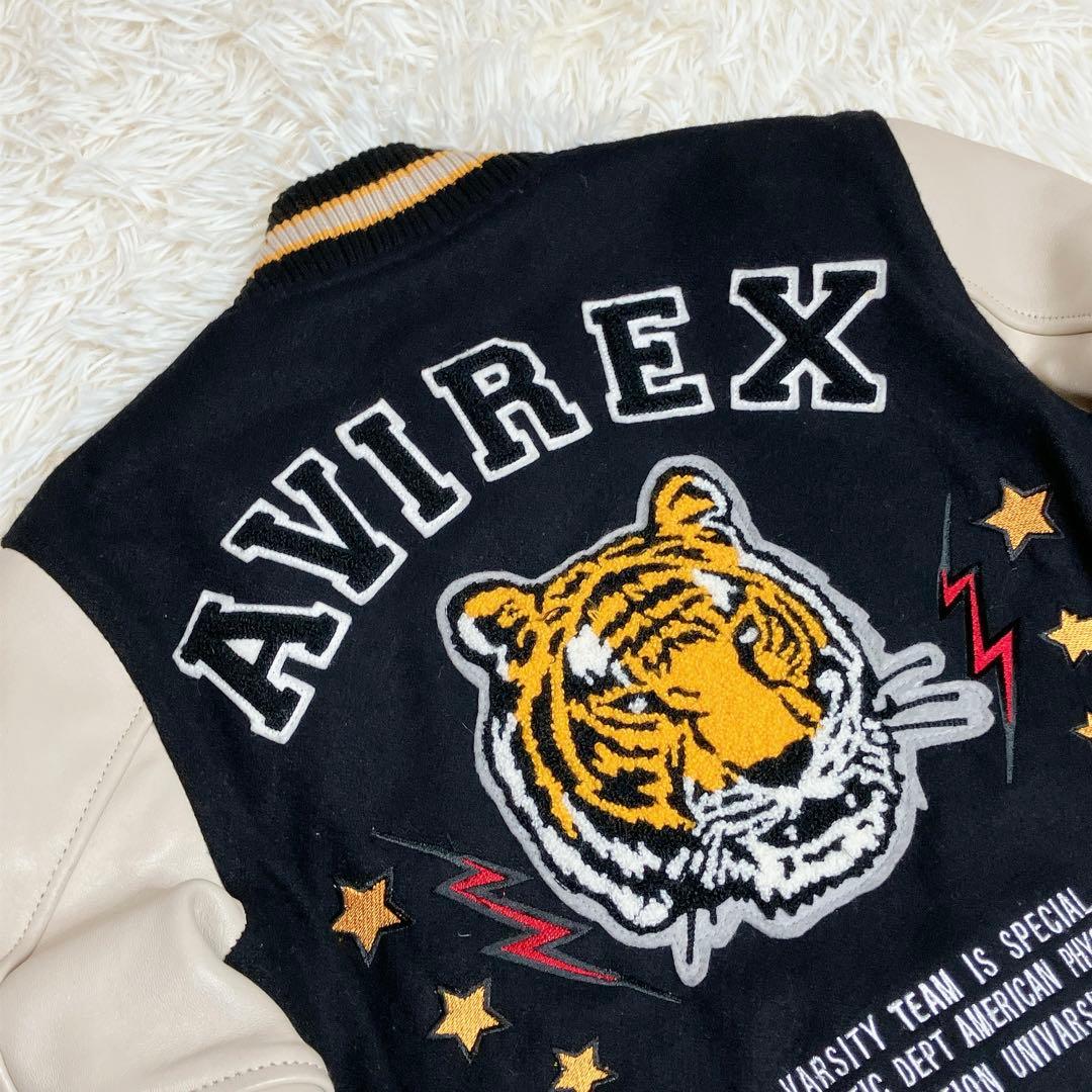 AVIREX スタジャン　レザー　羊革　ワッペン　刺繍　トラ　タイガー
