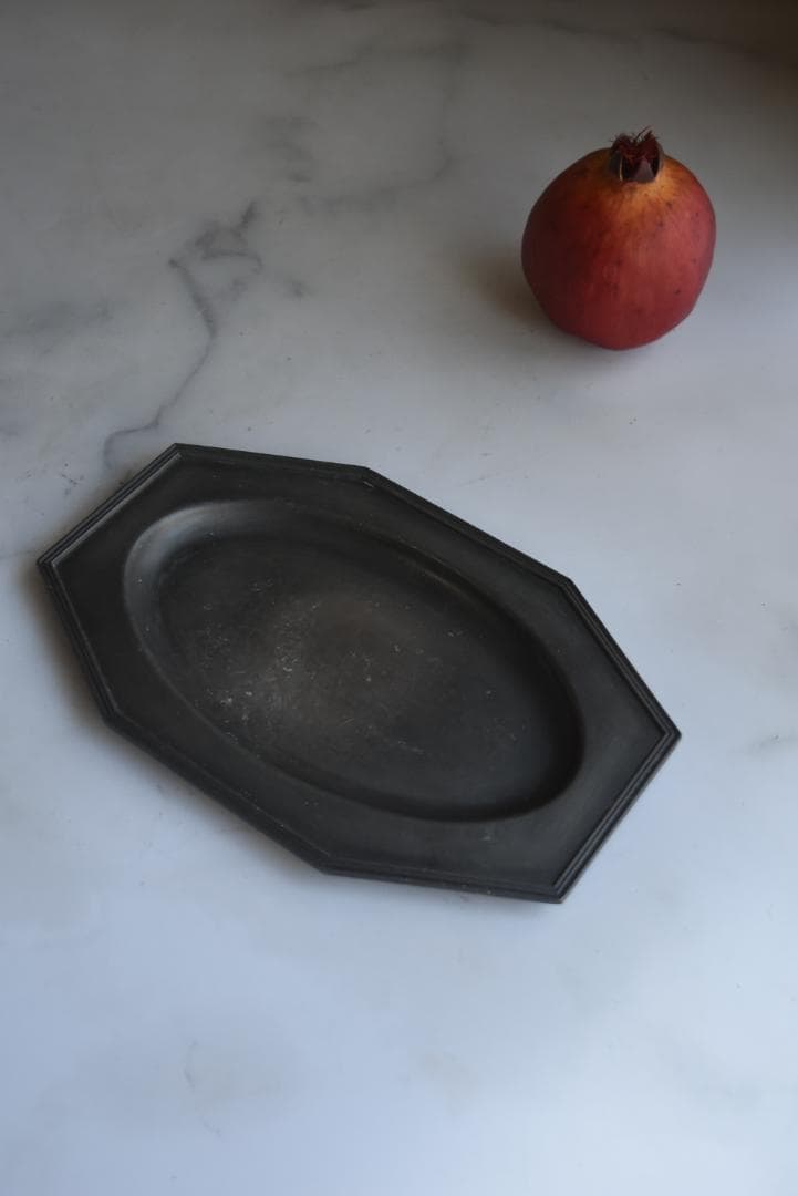 黒くなったエタン　長オクトゴナル皿(20.8㎝)　フランスアンティーク　印有