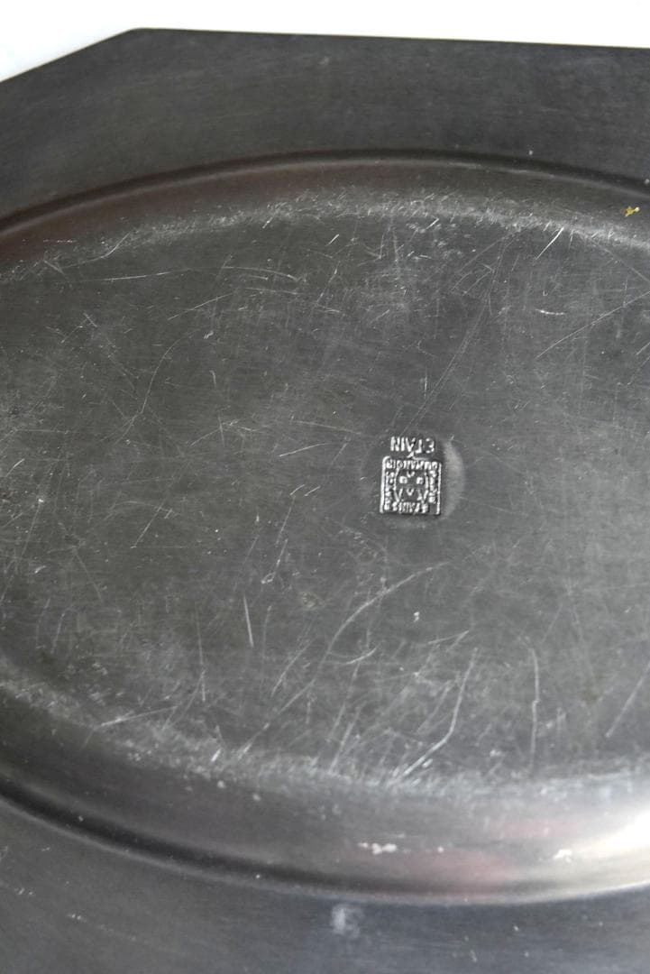 黒くなったエタン　長オクトゴナル皿(20.8㎝)　フランスアンティーク　印有