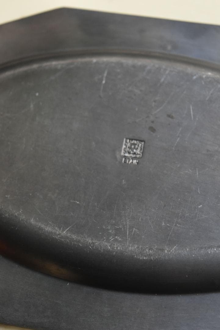 黒くなったエタン　長オクトゴナル皿(20.8㎝)　フランスアンティーク　印有
