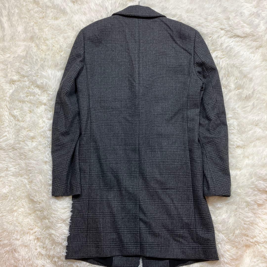 極美品オールセイエンツ チェスターコートグレンチェックイタリア製 ダークグレーM