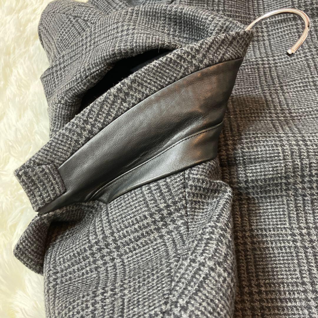 極美品オールセイエンツ チェスターコートグレンチェックイタリア製 ダークグレーM