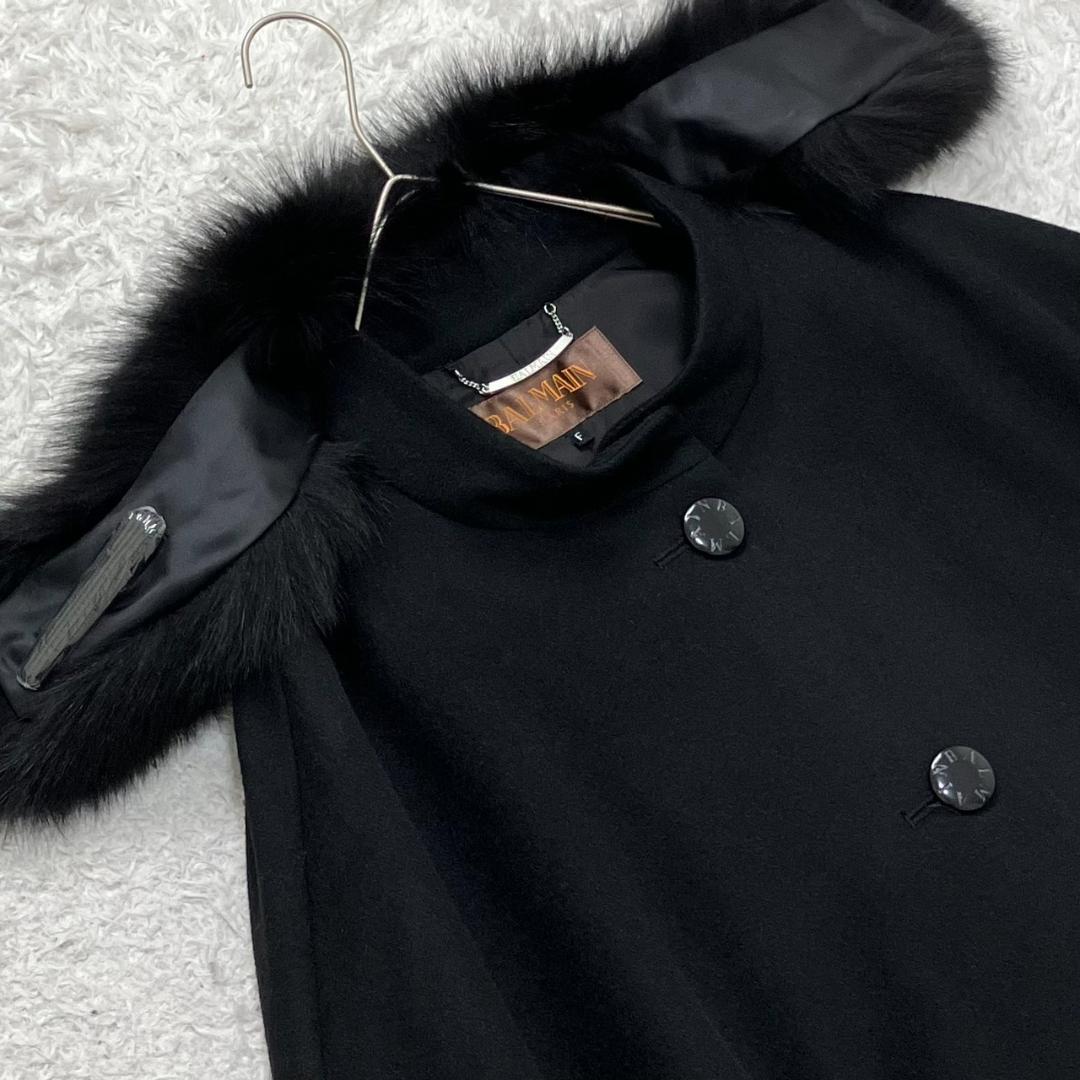 未使用級✨カシミヤ100％✨バルマン ポンチョ フォックスファー 現行 ブラック