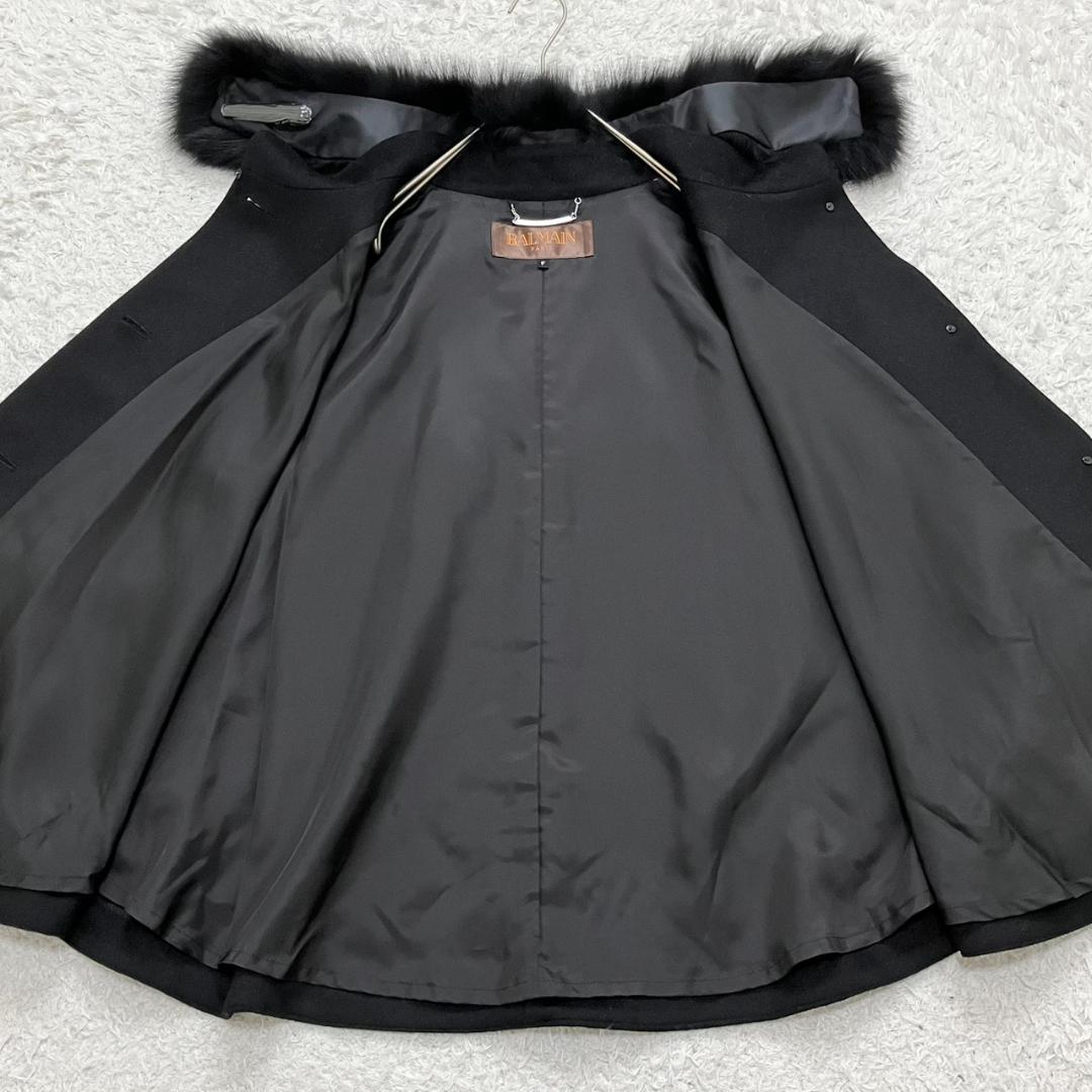 未使用級✨カシミヤ100％✨バルマン ポンチョ フォックスファー 現行 ブラック
