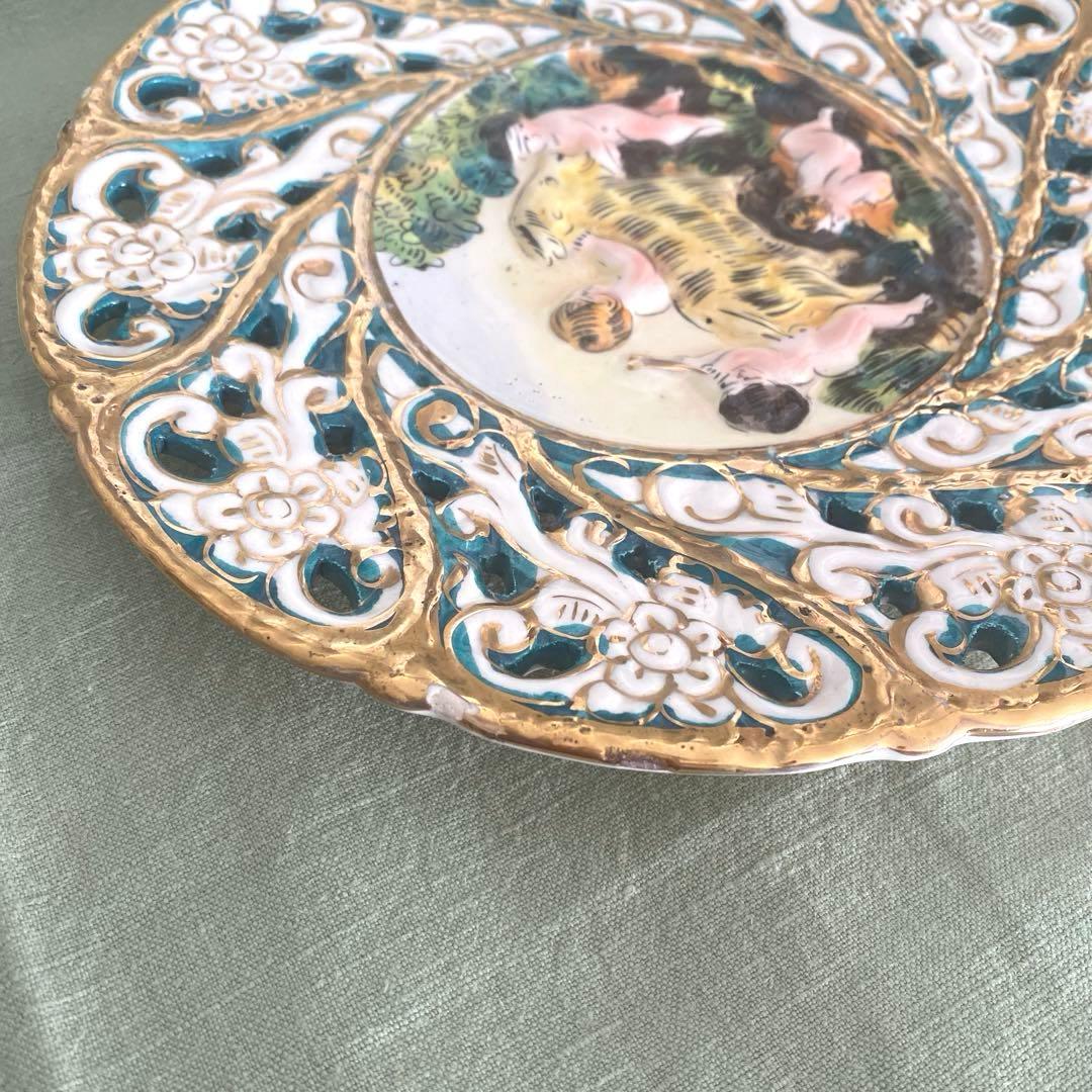 CAPODIMONTE イタリア製 陶器 飾り皿 天使 エンボス装飾アンティーク