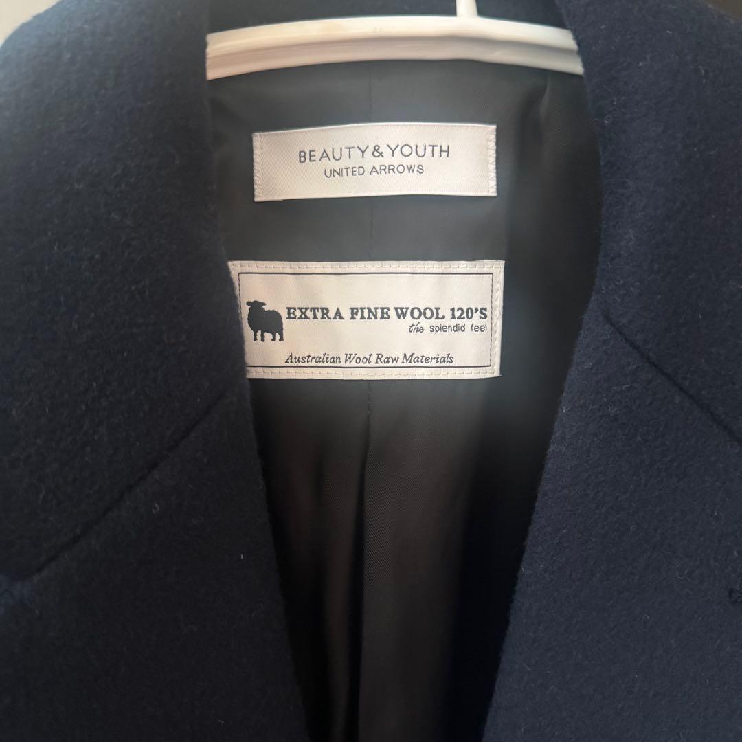 未使用級ビューティアンドユースユナイテッドアローズチェスターコートネイビーL
