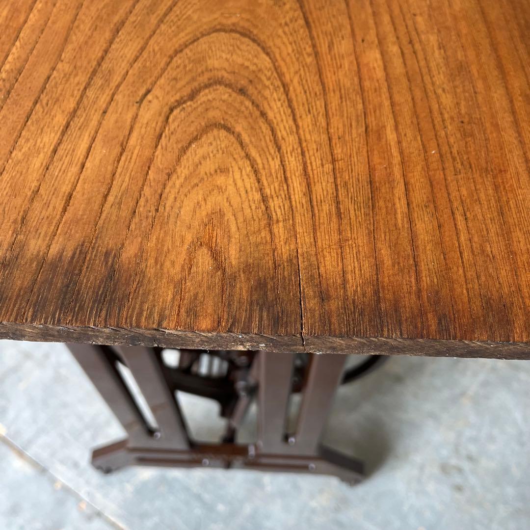 アンティーク ミシン脚 リメイク テーブル 欅 古材 一枚板 レトロ z590