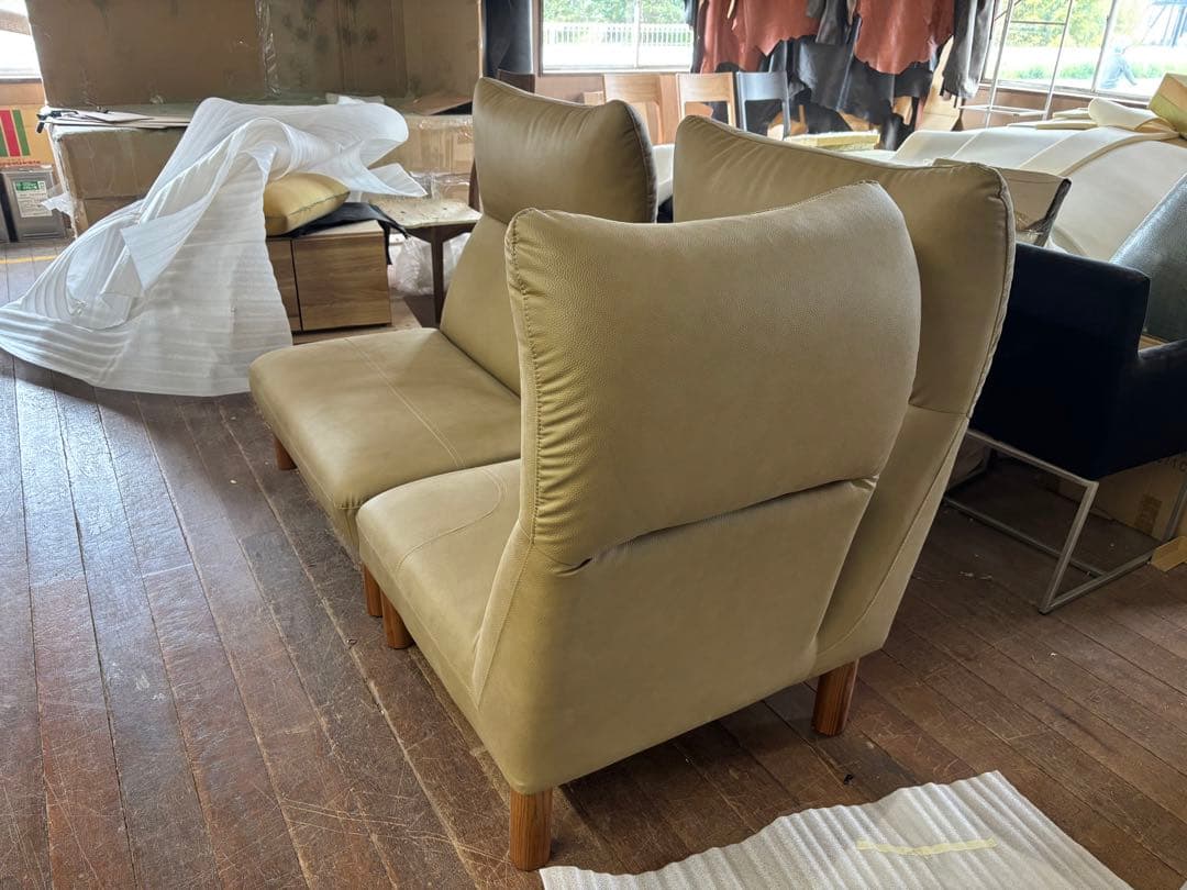 ベージュ ハイバックソファ 2人掛け 新品未使用品