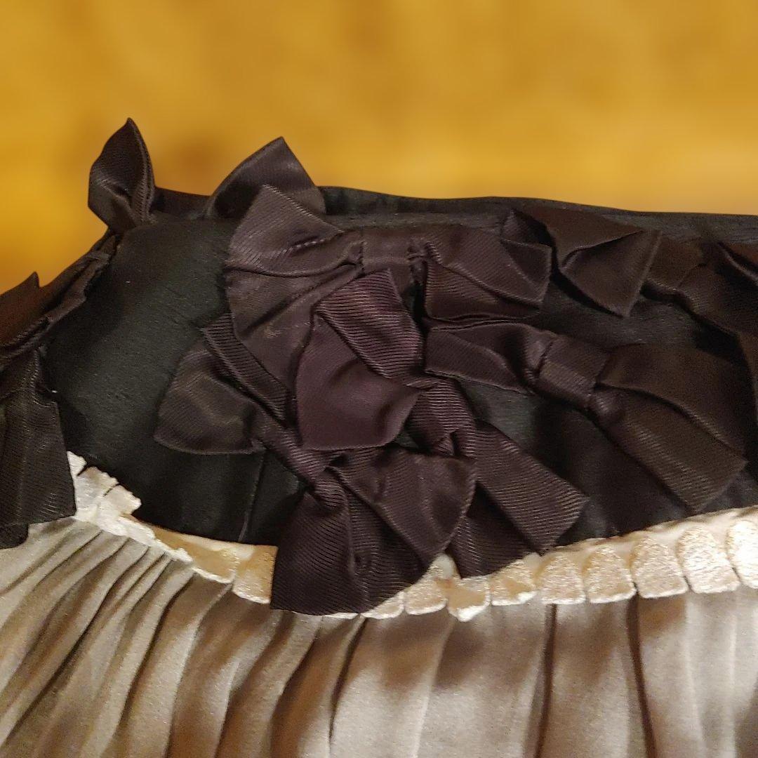 フレアスカート グレーと黒 リボン付きアンダーカバー