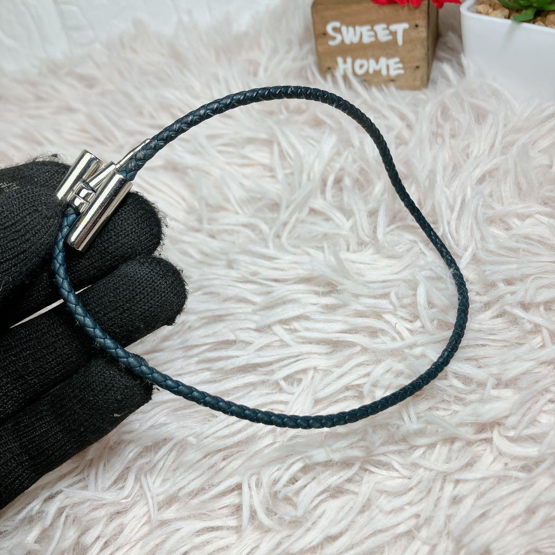 HERMES エルメス トゥルニ トレッセ レザー ブレスレット ネイビー 編み
