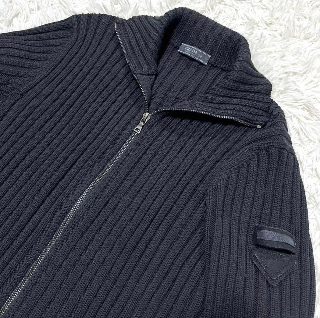PRADA プラダ ジップアップカーディガン ブラック 50 L ウール ニット