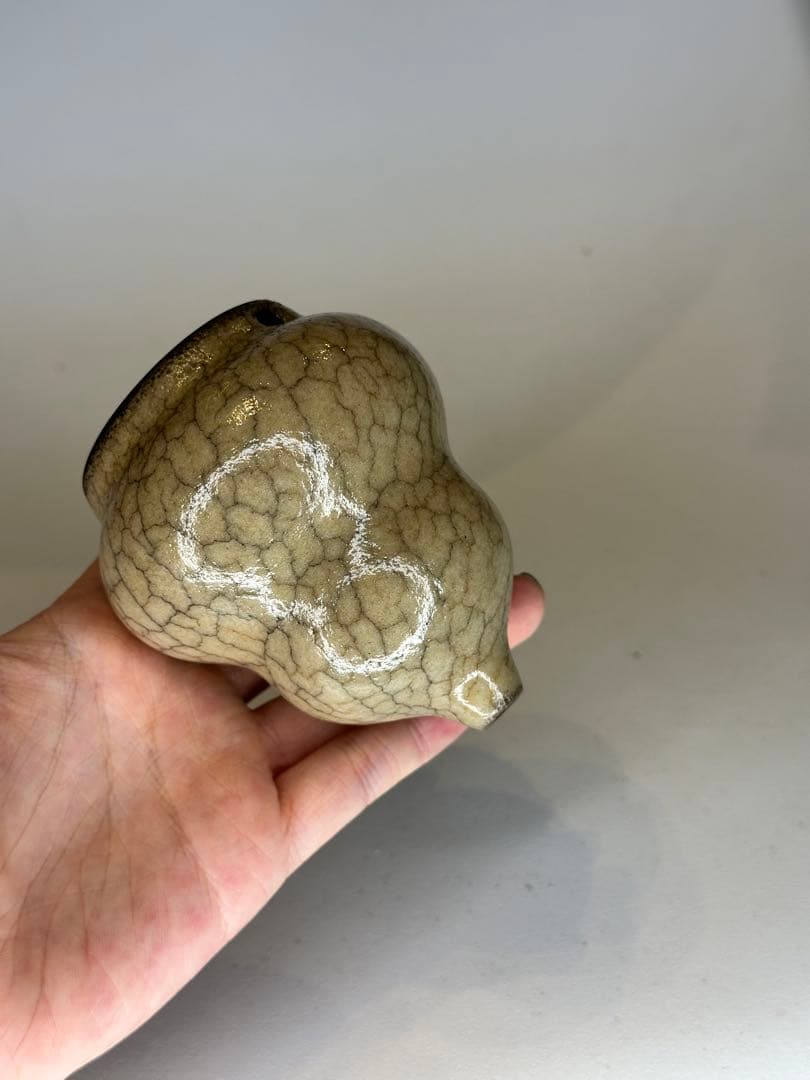 葫蘆形 香炉 陶器 開片釉 茶道具 香道具 置物 賞瓶 中国古陶