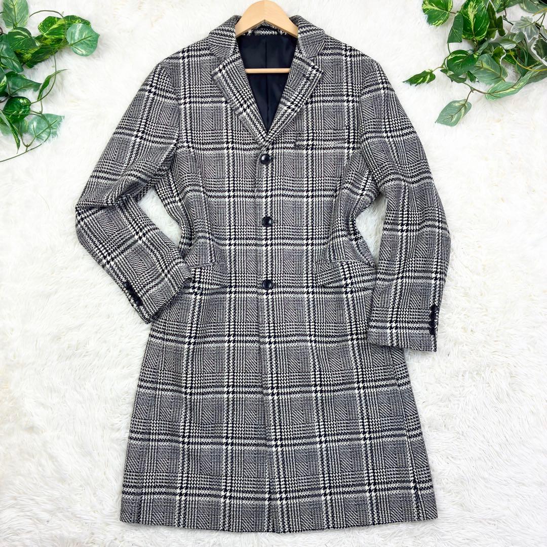 美品　スーツセレクト　ツイード　グレンチェック　チェスターコート　マキシ丈　LL
