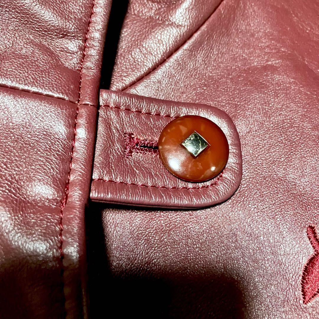 美品✨EMBA レザージャケット フラワーカットワーク ワイドシングル