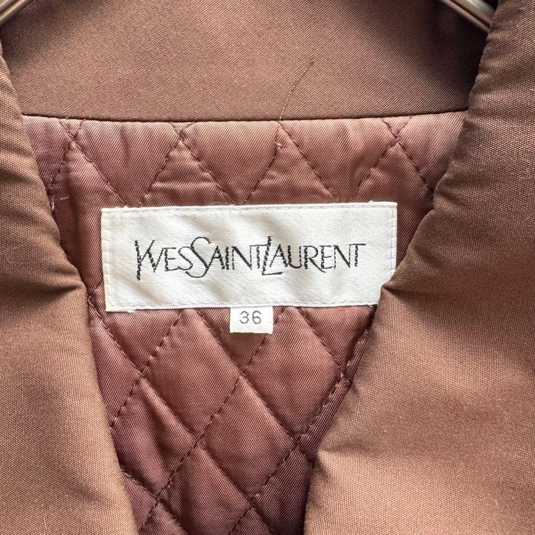 イブサンローラン　ロングコート　中綿コート　キルティング　金ボタン　36 茶色