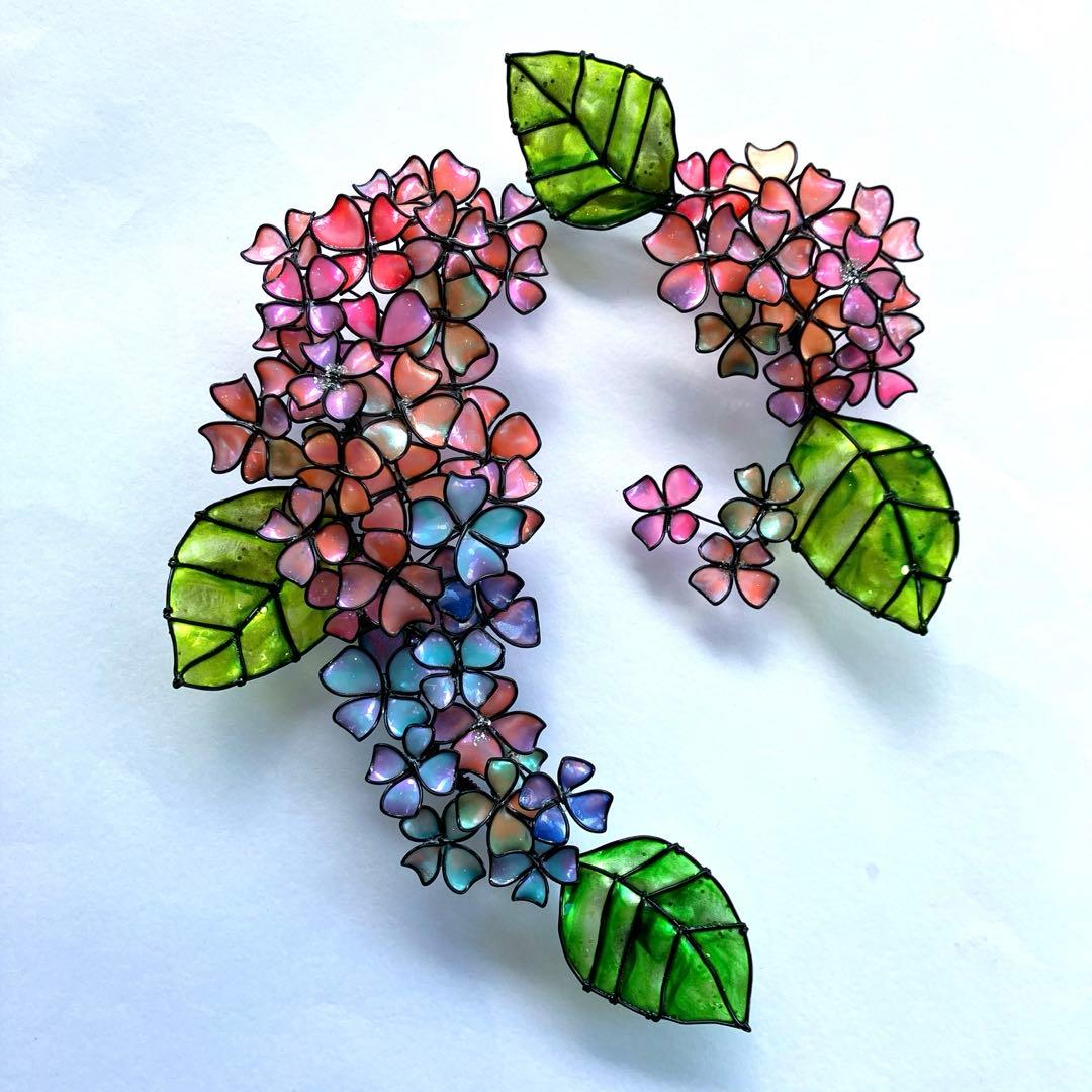 一点物　紫陽花リース　ワイヤークラフト　ディップアート　壁飾り