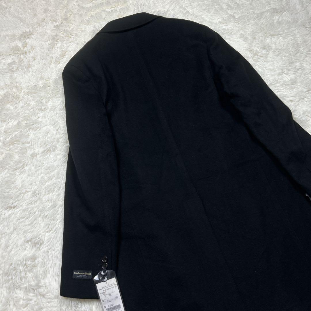新品　3L 大きめ　カシミヤ混　ウールチェスターコート　黒　ブラック　ロング丈