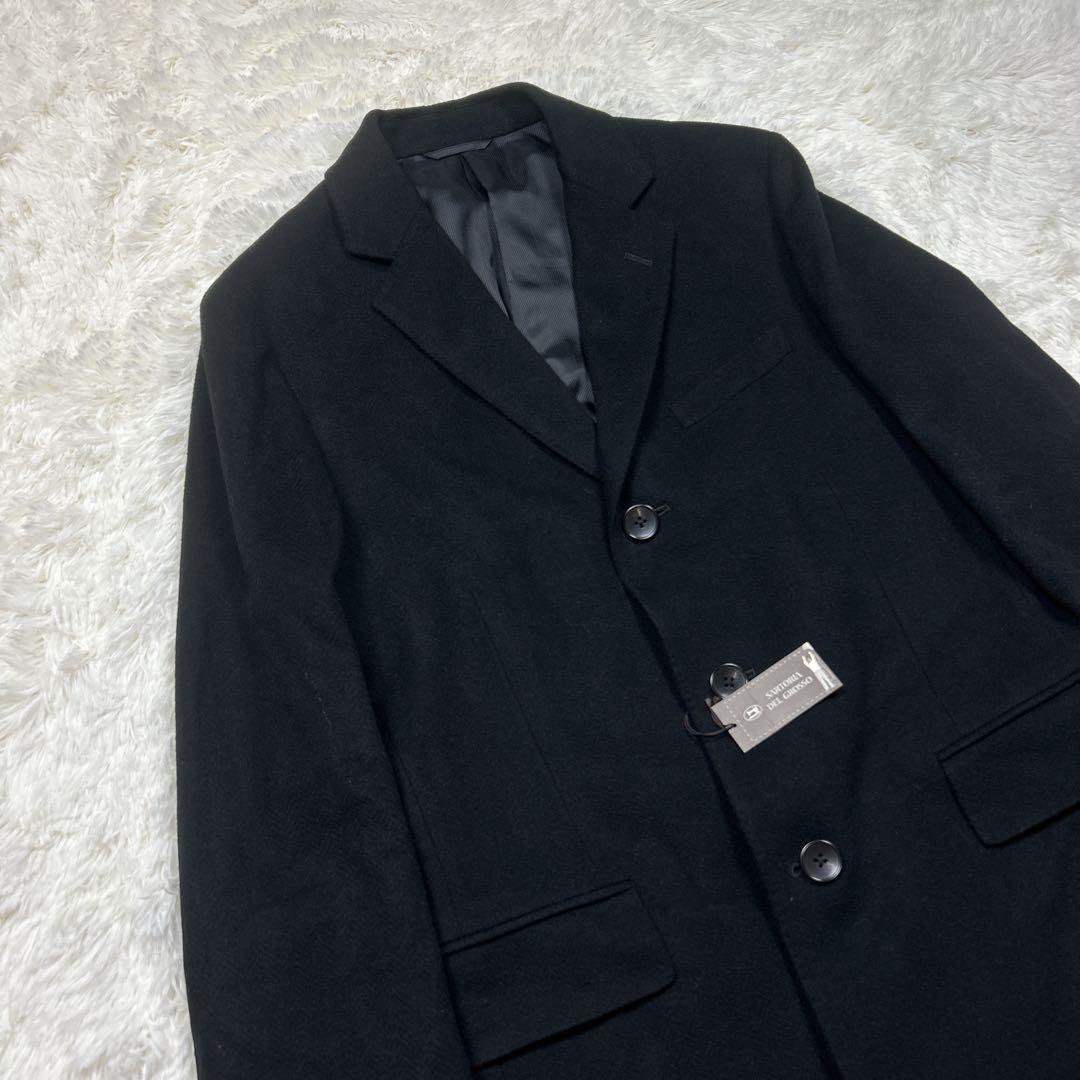 新品　3L 大きめ　カシミヤ混　ウールチェスターコート　黒　ブラック　ロング丈