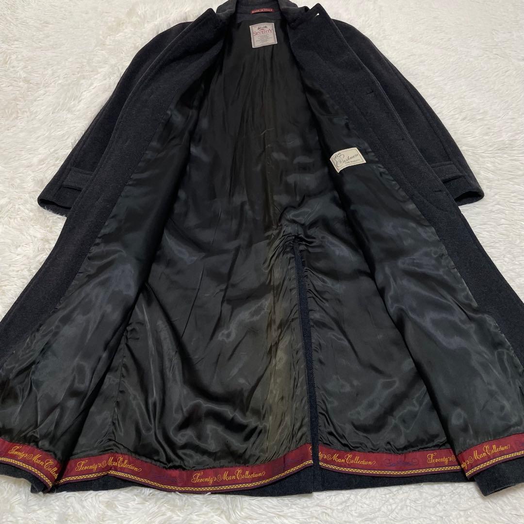 イタリア製 SEVENTY カシミヤ混 ステンカラーコート マキシ丈 金ボタン