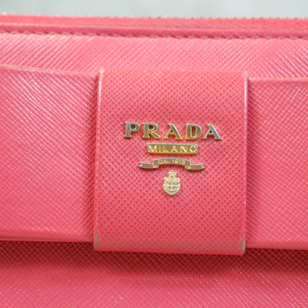 PRADA プラダ サフィアーノ リボン ラウンドファスナー 長財布 ピンク