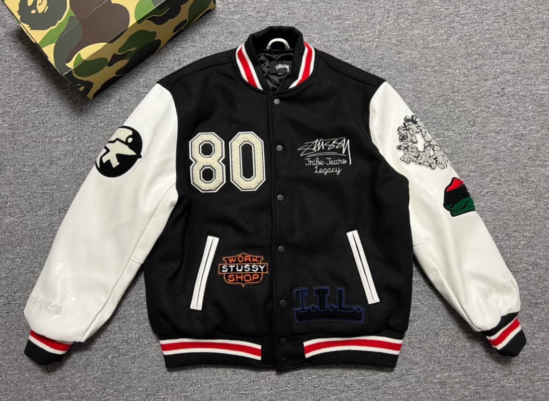 美品 STÜSSY x Our Legacy スタジャン ブラック/ホワイト S